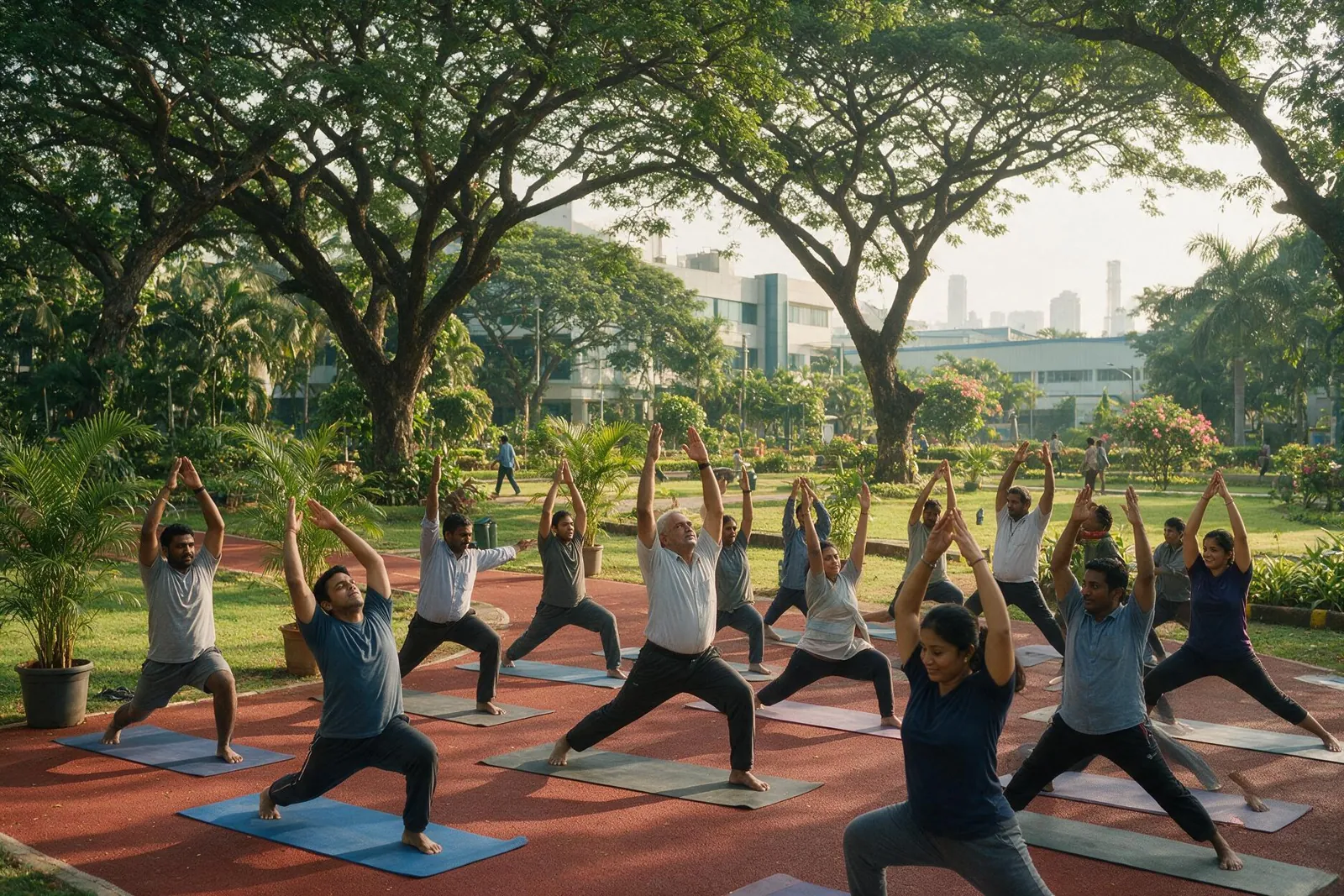 Employees at a morning wellness session
